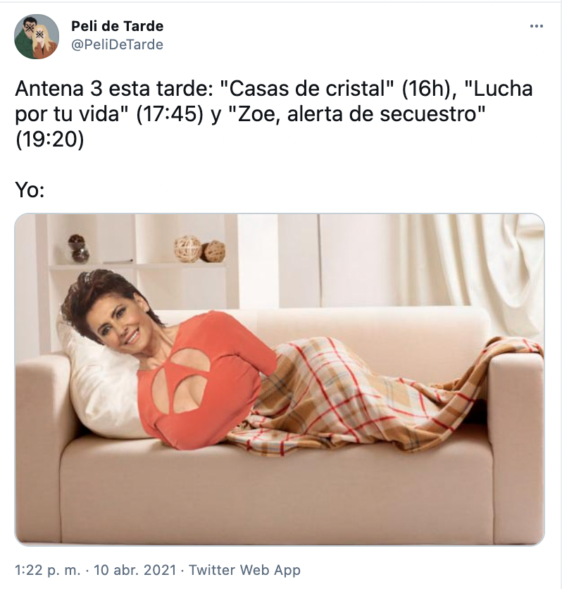 Tuit de Peli de Tarde sobre las películas psicópatas de Antena3