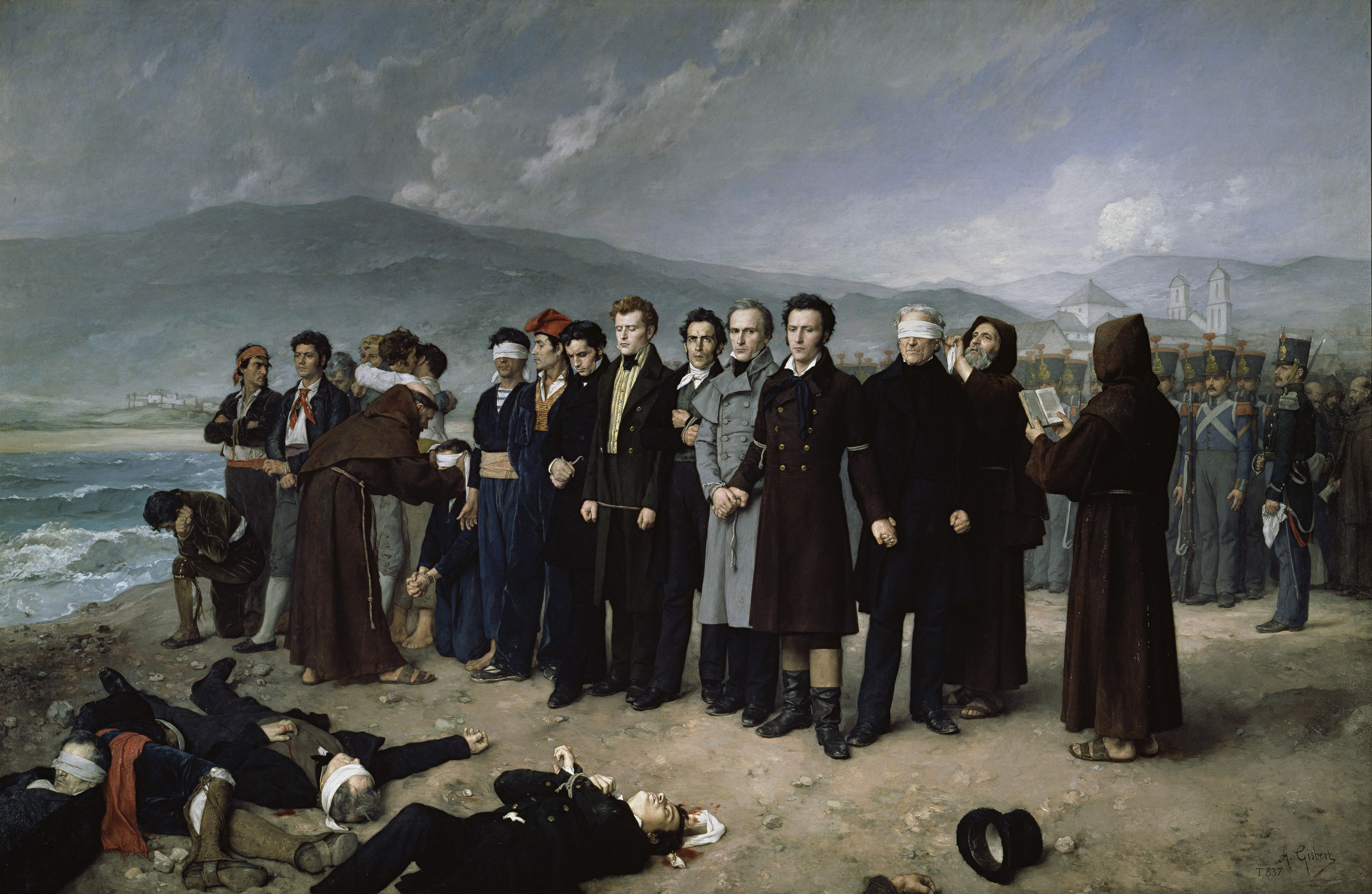 Fusilamiento de Torrijos y sus compañeros en las playas de Málaga de Gisbert, que se expondrá en Una Pintura para una Nación en el Prado