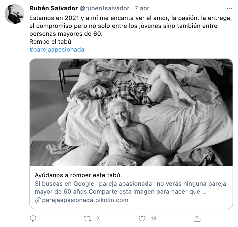 Tuit de apoyo al movimiento #parejaapasionada de Pikolin (@ruben1salvador)