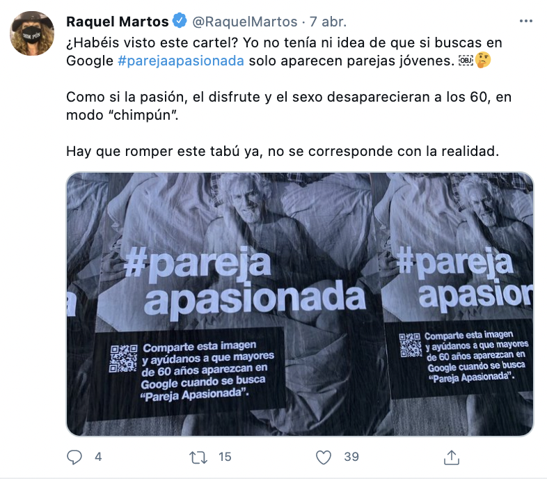 Tuit de apoyo al movimiento #parejaapasionada de Pikolin (@raquelmartos)