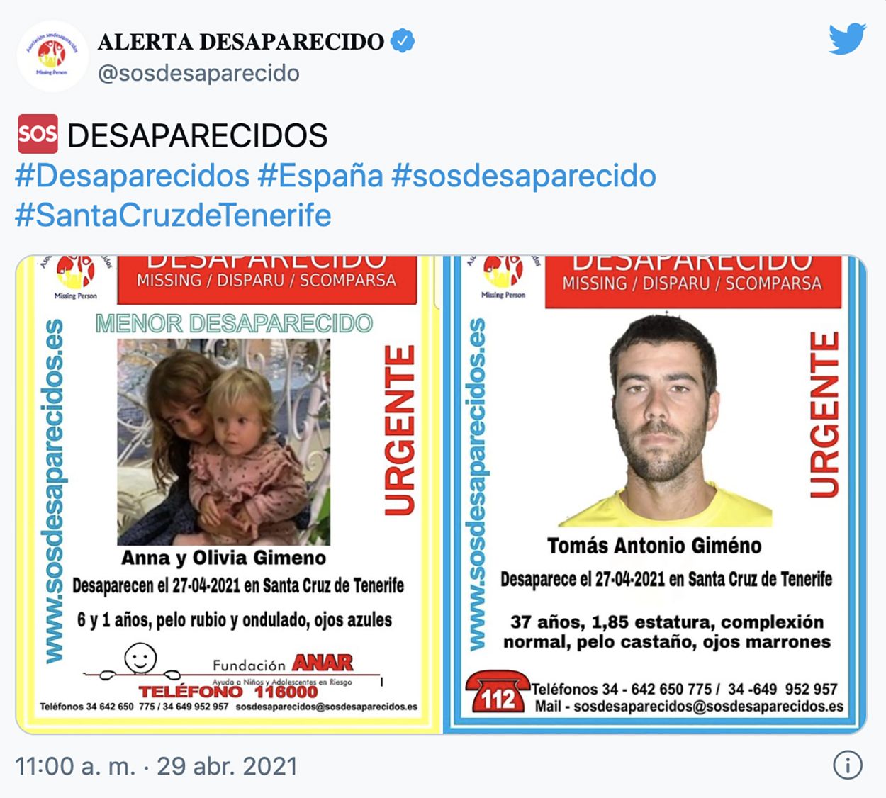 Dictan orden de búsqueda internacional para padre e hijas desaparecidos en Tenerife
