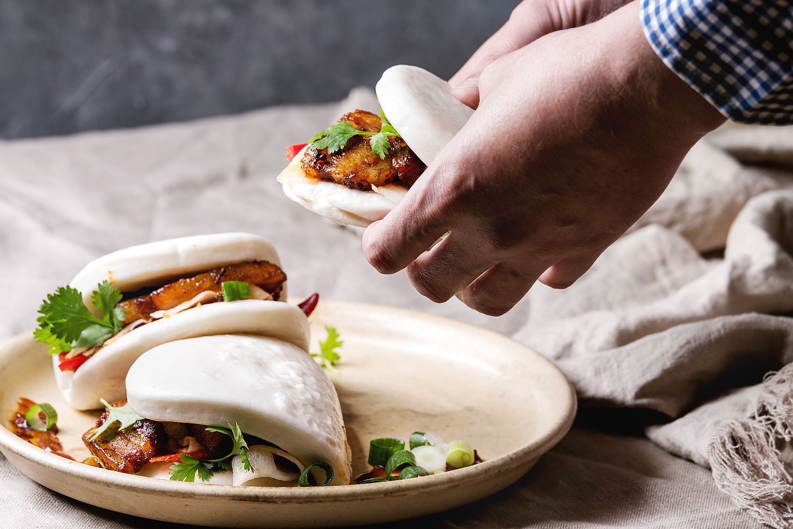Bao y. Булочки Бао. Азиатский сэндвич. Гуа-Бао с индейкой фото.