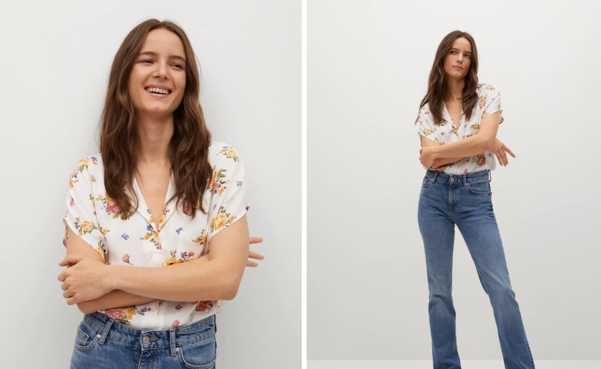 Camisa corta estampada Mango