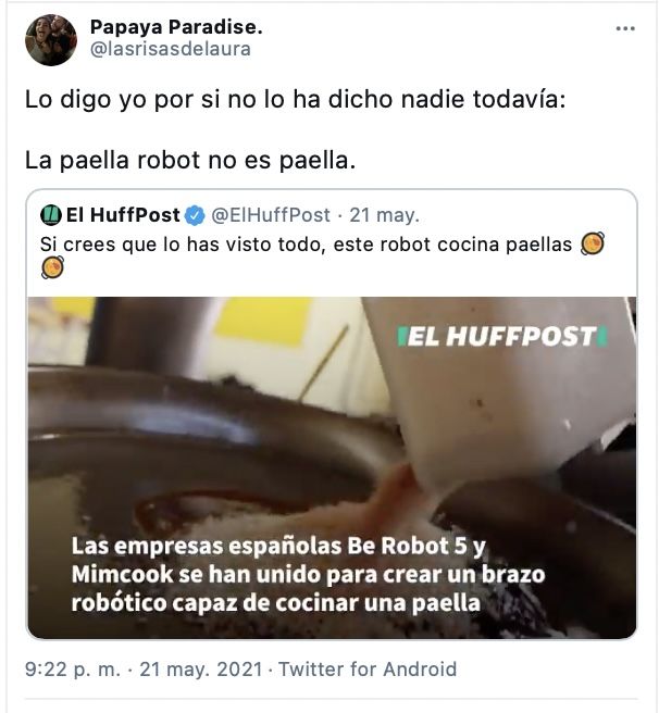 Tuit sobre el robot paellero