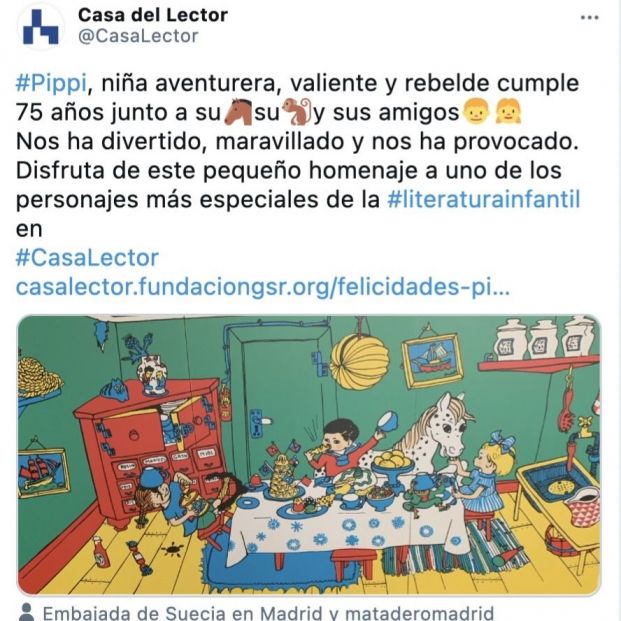 Tuit de La Casa del Lector sobre la exposición de 'Felicidades Pippi'