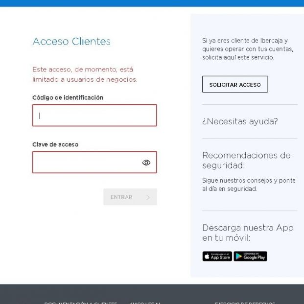 captura phishing acceso Ibercaja (Imagen OSI)