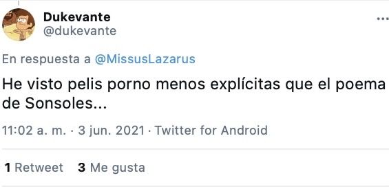 Tuit humorístico sobre el poema erótico 