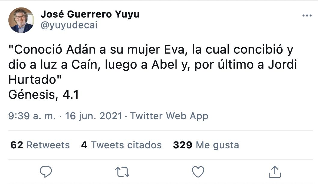 Bromean en Twitter sobre que Jordi Hurtado aparece en el Génesis 