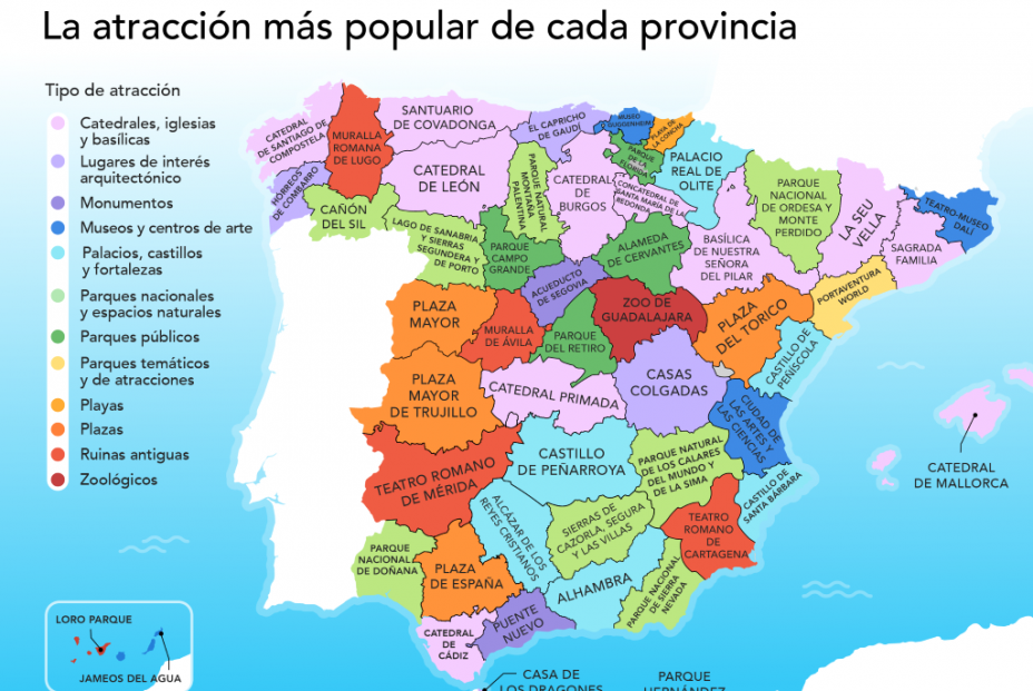 Este mapa muestra cuál es la atracción turística más popular en cada provincia: ¿Cuántas conoces?