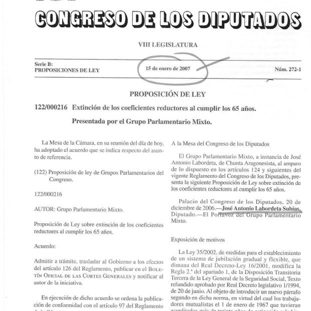 Proposición de ley de 2007, diputado José Antonio Labordeta Proposición de ley de 2007, diputado José Antonio Labordeta