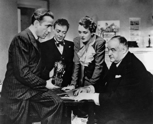 Humphrey Bogart ,Peter Lorre, Mary Astor y Jerome Cowan en El halcón Maltés (1941)
