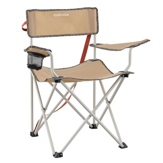 silla plegable camping quechua basic beige portavasos