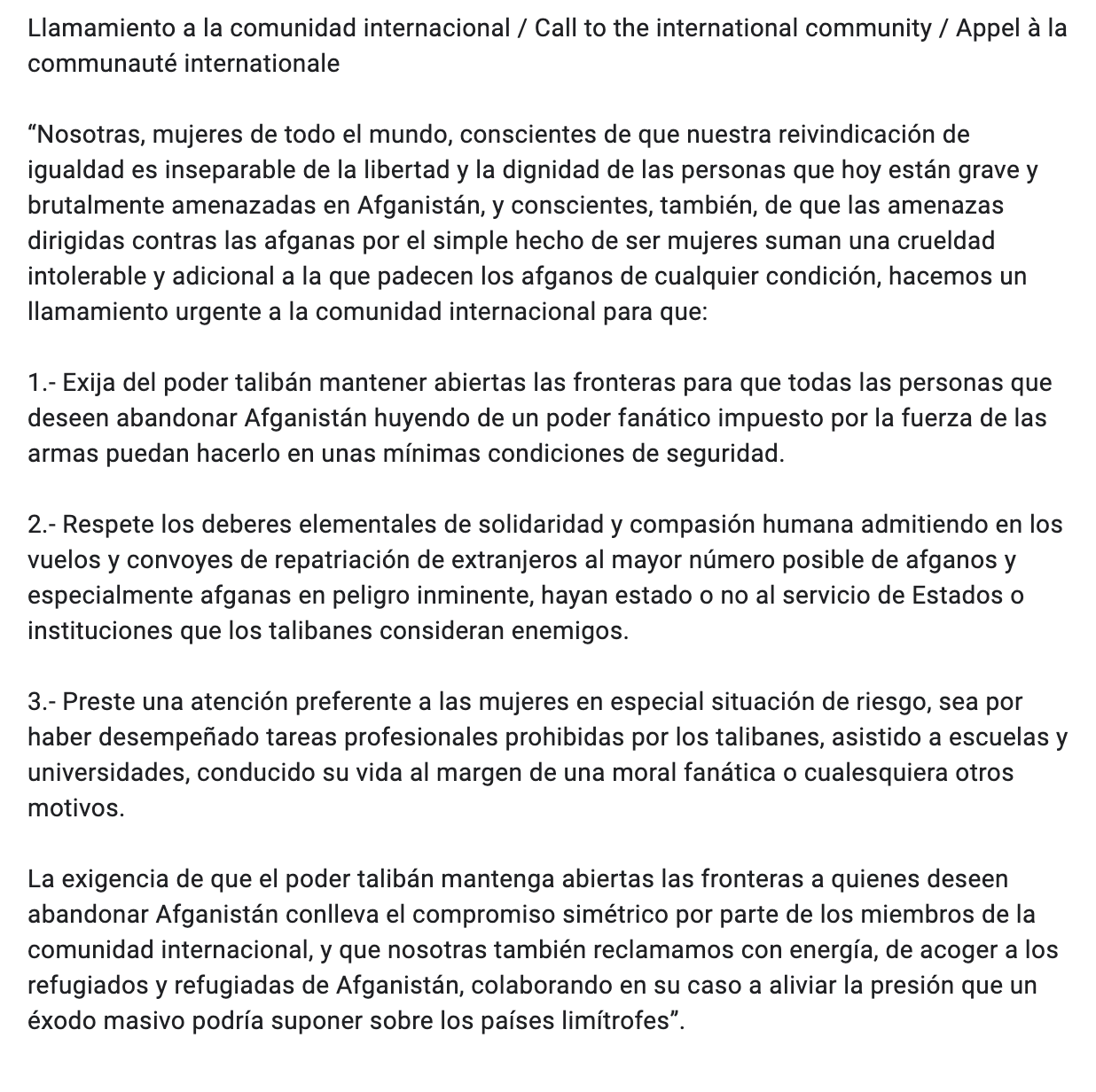 Texto del documento 'Abrir las puertas a Afganistán y las afganas'