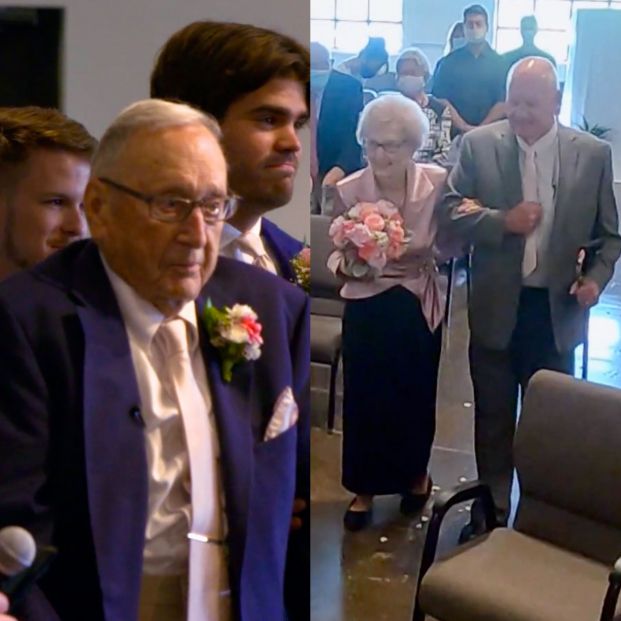 John Shults y Joy Morrow-Nulton el día de su boda (Fotos: capturas de vídeo de 'CBS News')