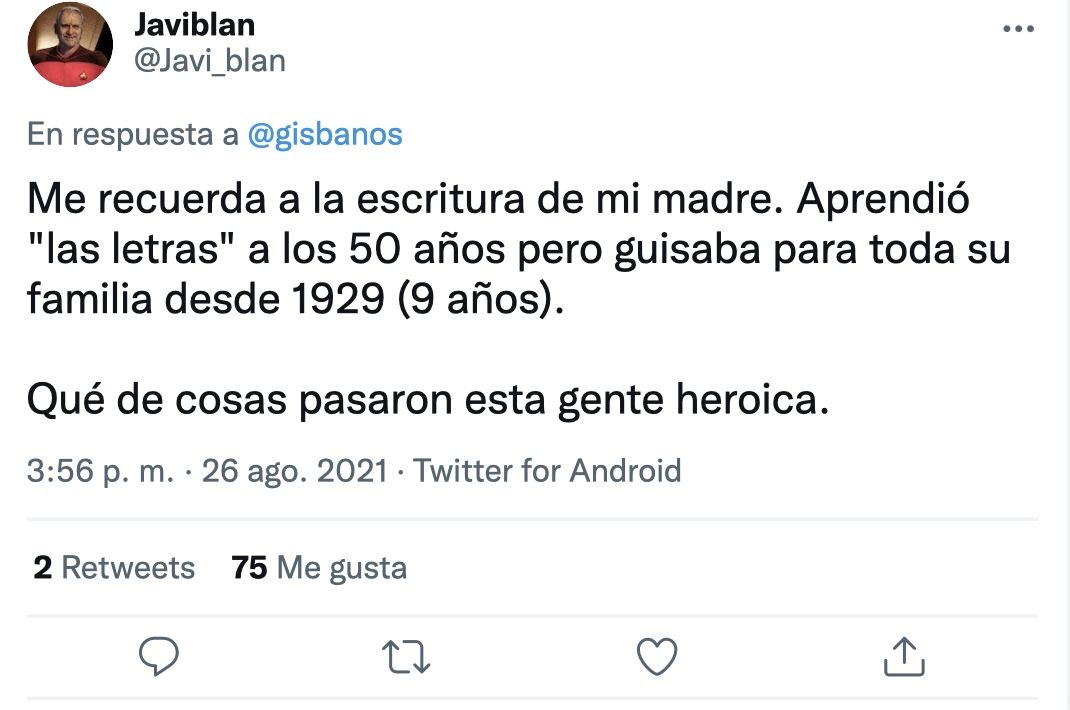 Tuit admirando a una generación de mujeres luchadoras: "Qué de cosas pasaron esta gente heroica". (Foto: Twitter)