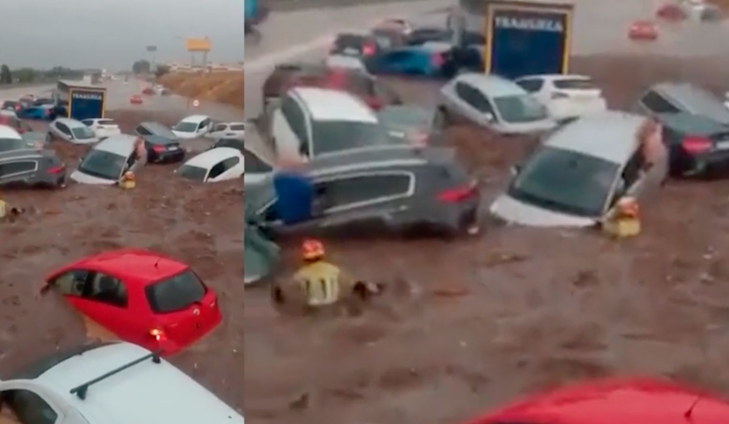 Angustioso rescate de un niño de una montaña de coches sepultados en las inundaciones en Toledo