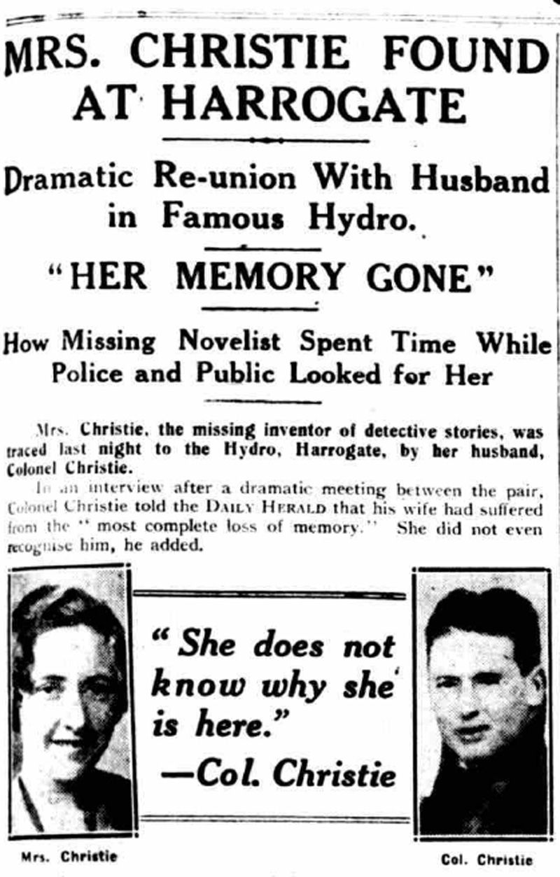 Artículo periodístico anunciando la aparición de Agatha Christie (Foto: Wikimedia Commons)
