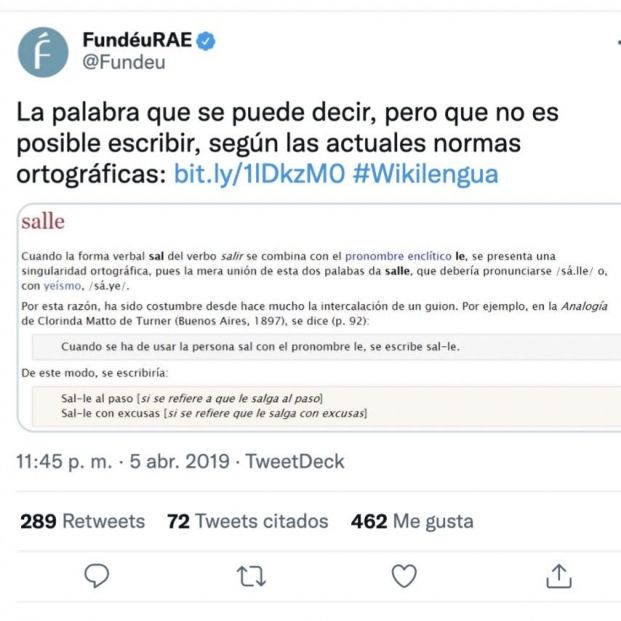 Tuit de Fundeu sobre la palabra en español que se puede pronunciar, pero no escribir (Foto: Twitter)
