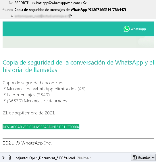 email whatsapp fraude (Imagen-OSI)