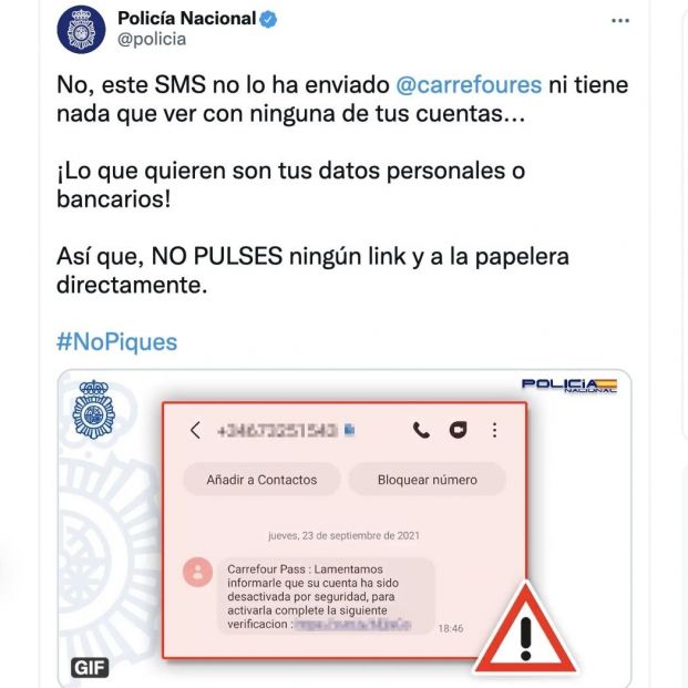 La policía advierte sobre una estafa que suplanta la identidad de Carrefour (Foto: Twitter)