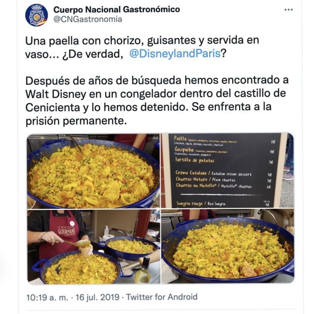 Paella en Disneyland Paris. (Foto: @CNGastronomia. Twitter) 