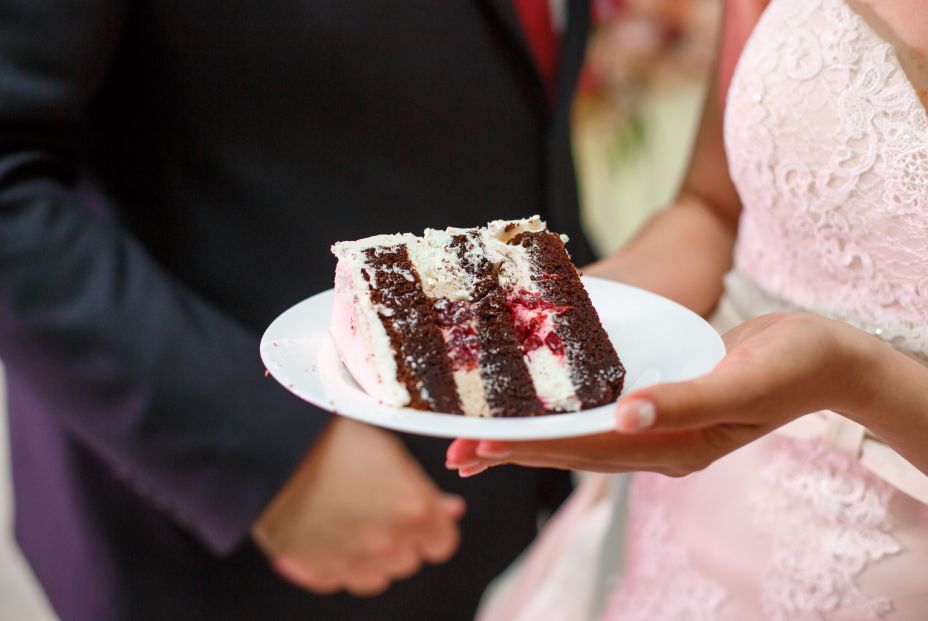 bigstock Bride With Piece Of Cake On We 364727236