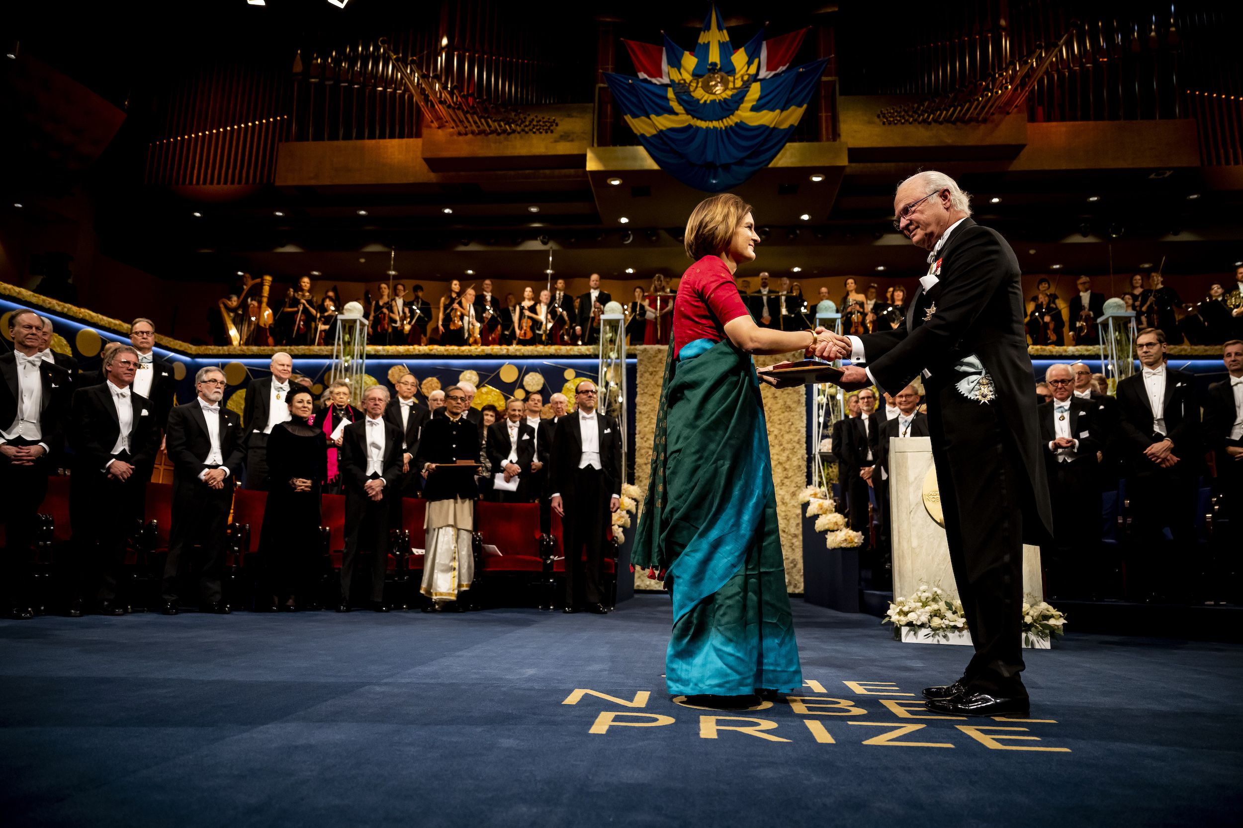 Esther Duflo recibe el Nobel de Economía.  © Nobel Media AB. Foto: A. Mahmoud