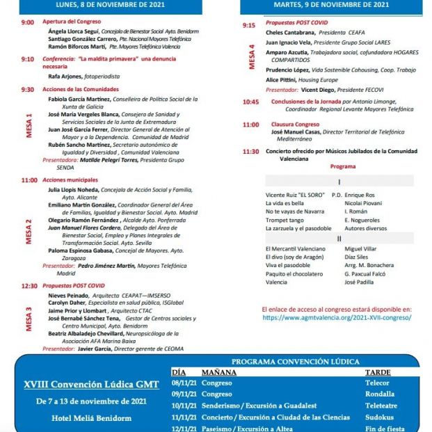 Programa del XVII Congreso de Asociaciones de Personas Mayores