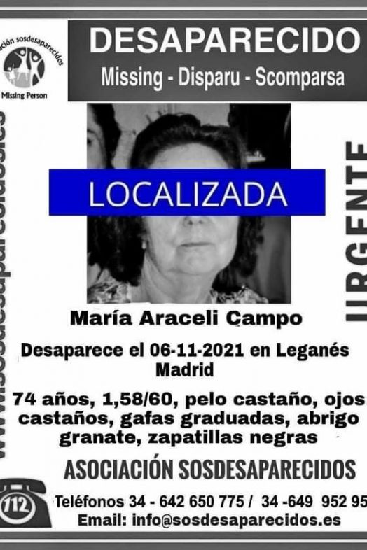 EuropaPress 4062805 hallan buen estado mujer 74 anos desaparecida viernes leganes