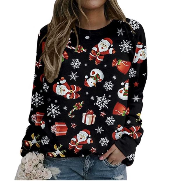 Jersey de estampado Papá Noel y muñecos de nieve de Alueeu. (Foto: Amazon)