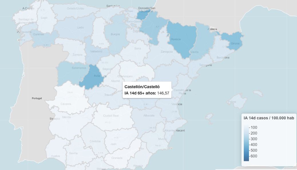 Mapa incidencia mayores de 65 años