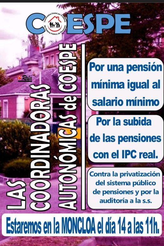 COESPE se concentra frente a la Moncloa en defensa de las pensiones públicas este miércoles