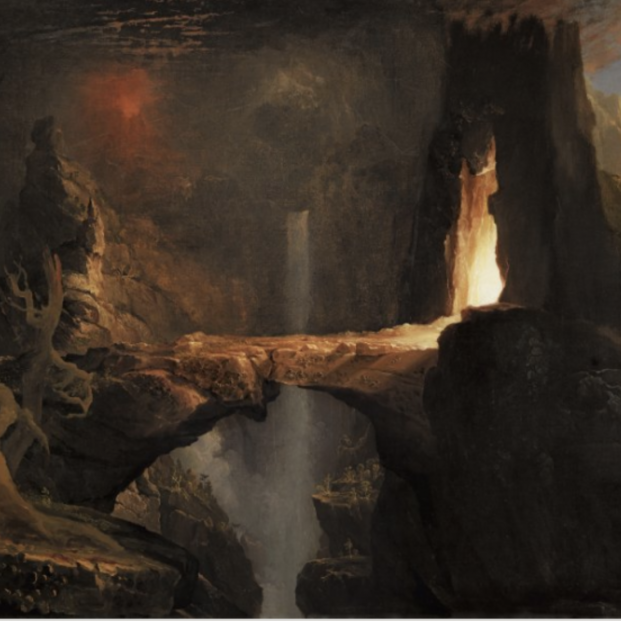Thomas Cole. Expulsión. Luna y luz de fuego, 1828. Foto: Museo Nacional Thyssen-Bornemisza