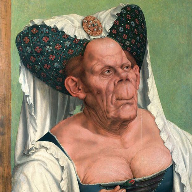 Grotesco de mujer vieja, Quinten Massys, flamenco, de 1525 aproximadamente, óleo sobre madera, de 65 por 46 cm. Se encuentra en la Galería Nacional de Londres, Inglaterra. Grotesco de mujer vieja, Quinten Massys, flamenco, de 1525 aproximadamente, óleo sobre madera, de 65 por 46 cm. Se encuentra en la Galería Nacional de Londres, Inglaterra.