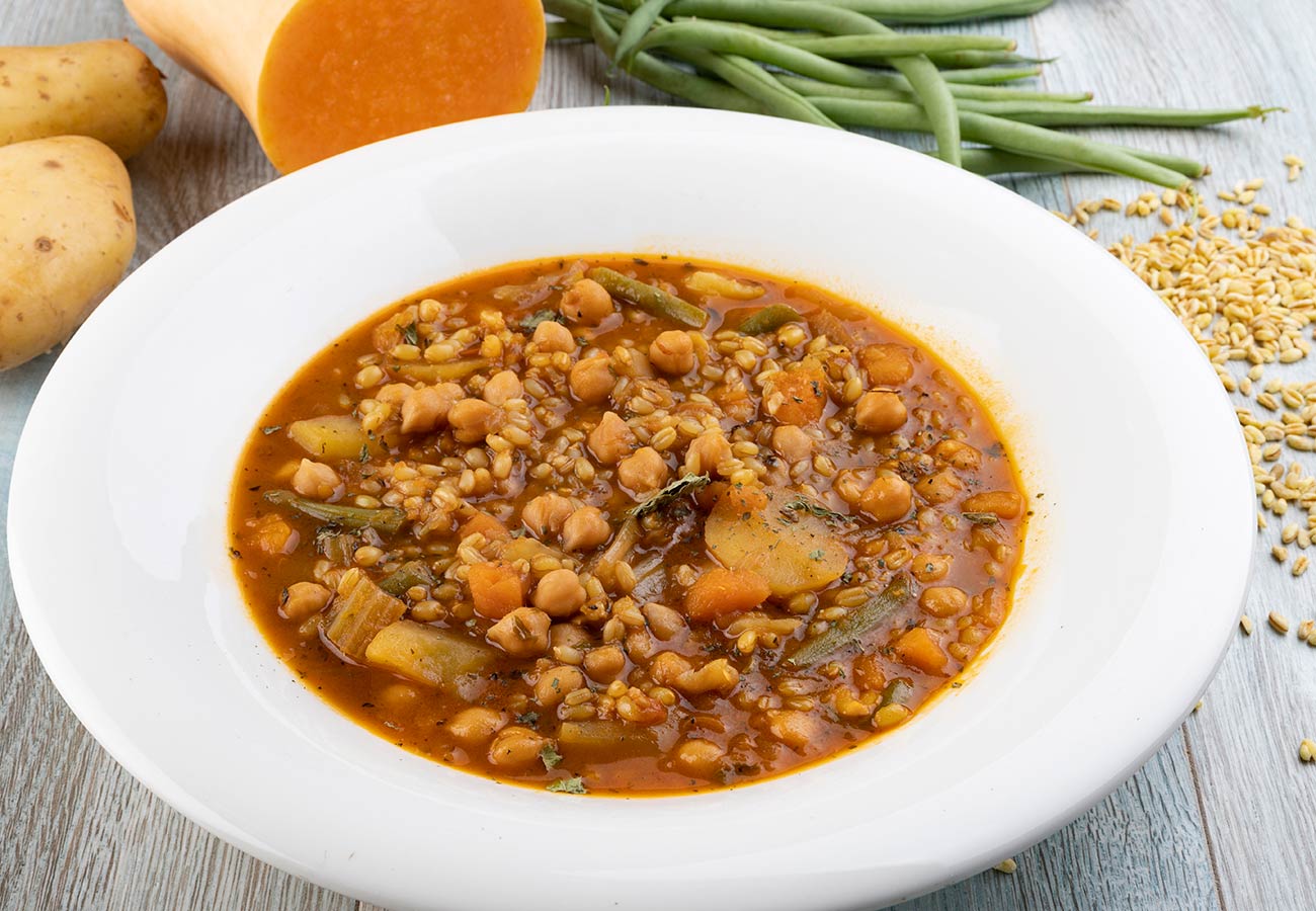 Guiso murciano de trigo y calabaza, un plato de cuchara saludable con lo mejor de la huerta. Foto: Murcia turística