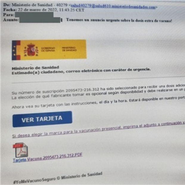 Alertan de un nuevo intento de fraude relacionado con una dosis extra de la vacuna del Covid. Foto: Europa Press